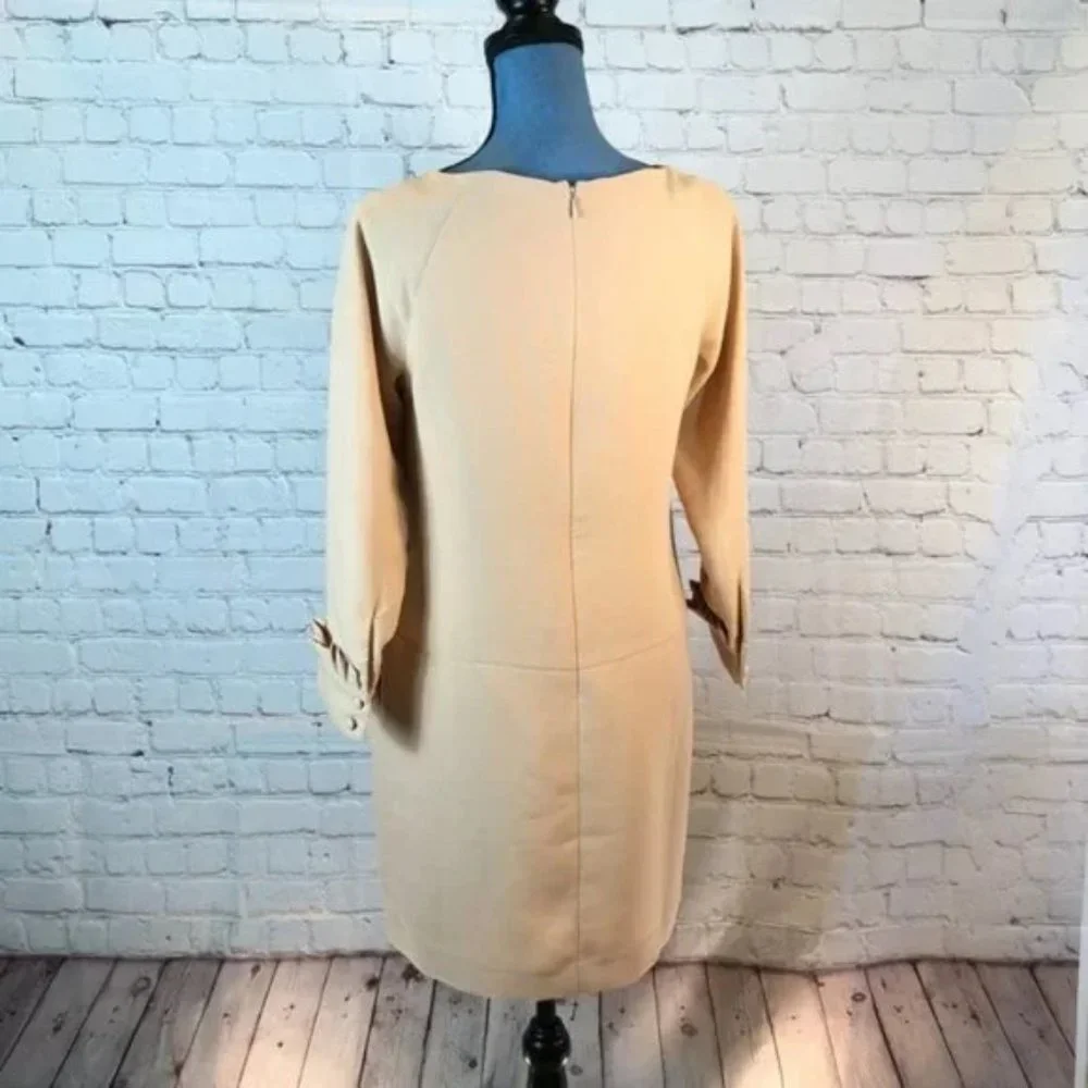 EUC Banana Republic Tan Long Sleeve Ruffle Cuff Cocktail Dress Sz 10 - Picture 7 of 7
